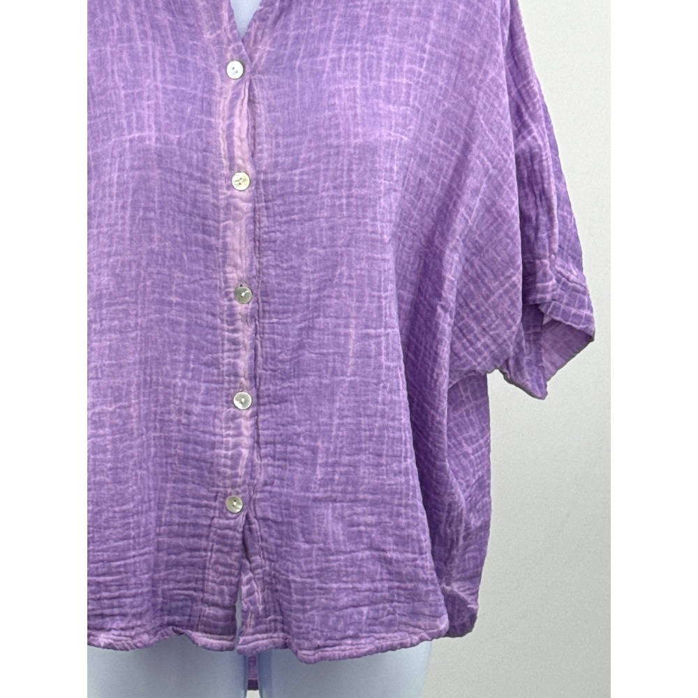 Zury Womens Light Purple Cotton Crinkle Gauze Button Down Shirt OS 2816 New - Picture 4 of 9